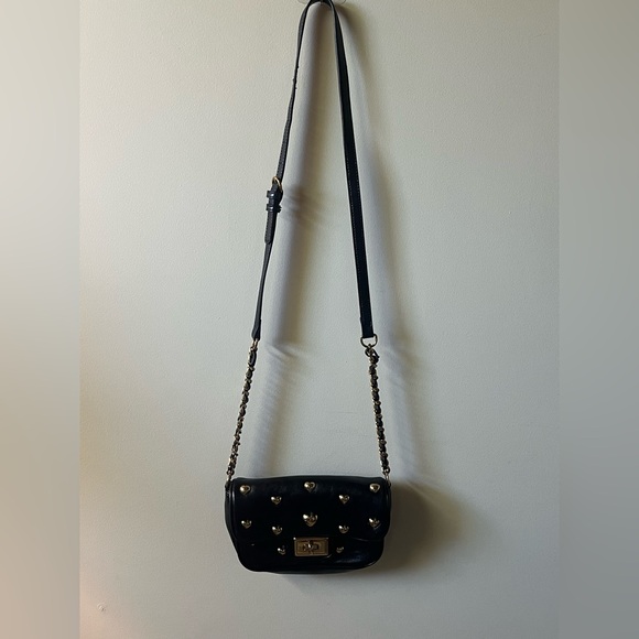 Karl Lagerfeld Black Leather and Gold Hearts Crossbody/Shoulder Bag - Picture 2 of 8